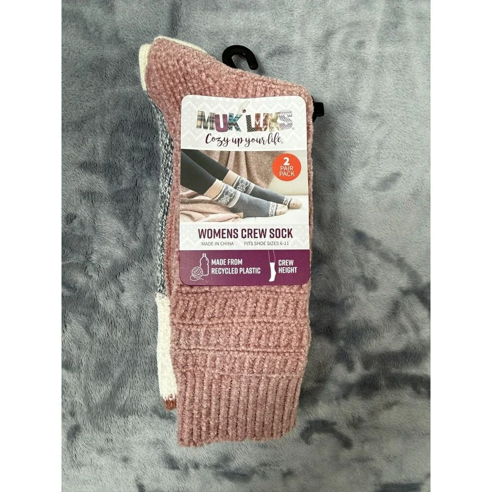 Muk Luk Women’s  2 Pair Pack Crew Height Socks size 6-11 Rose
